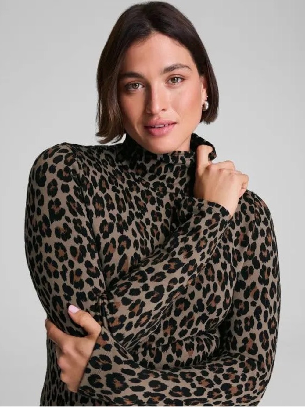 SPANX ponte jacquard long sleeve fitted turtleneck light leopard modern mob wife